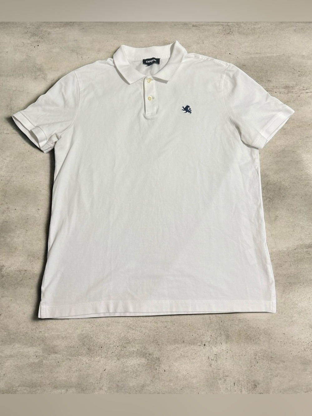 Express White Polo with Navy Embroidered Lion